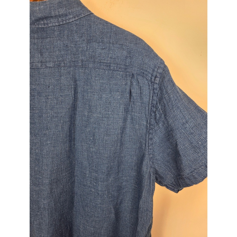 Faherty Mens Indigo Dyed Linen Short Sleeve Button Down Shirt Blue L MWS2344-IGB - Picture 4 of 6